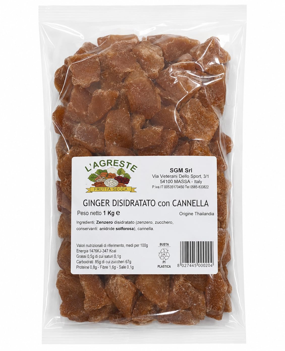 L'AGRESTE - GINGER (ZENZERO) A PEZZI DISIDRATATO CON CANNELLA Confezione da 1 Kg – IDEALE PER DOLCI, TISANE E RICETTE GOURMET