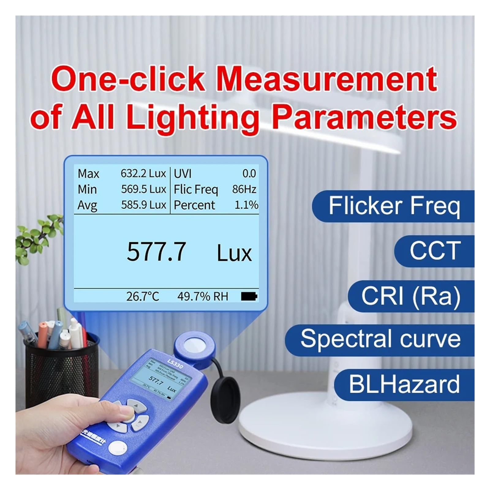 Medidor de luz espectral LS330 Lux PPFD CCT UVI CRI 400-700nm