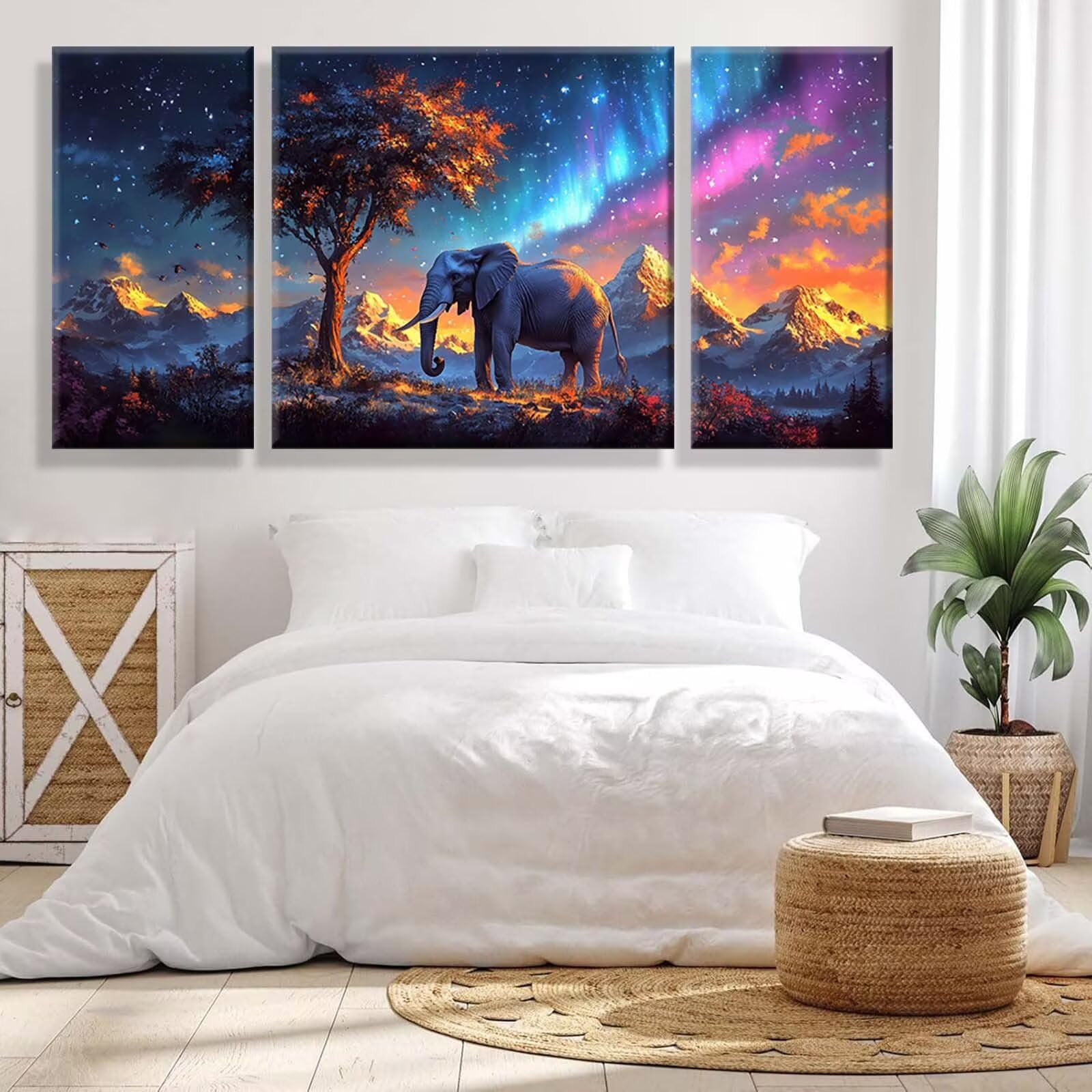 3 Pezzi Dipingere con i Numeri adulti, Paint by Numbers Albero Elefante, Kit Lavoretti Creativi, Kit di Pittura Acrilica Fai-da-Te, con Pennello, Decorazioni Casa 70x140cm (Senza Cornice) y1s-954