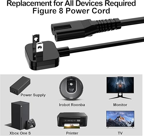 Miniatura 2 de Cable de alimentación adaptador de CA de 5 pies, diseño de enchufe plano súper delgado, sin bloque, figura 8 de repuesto para cargadores, TV, Xbox,