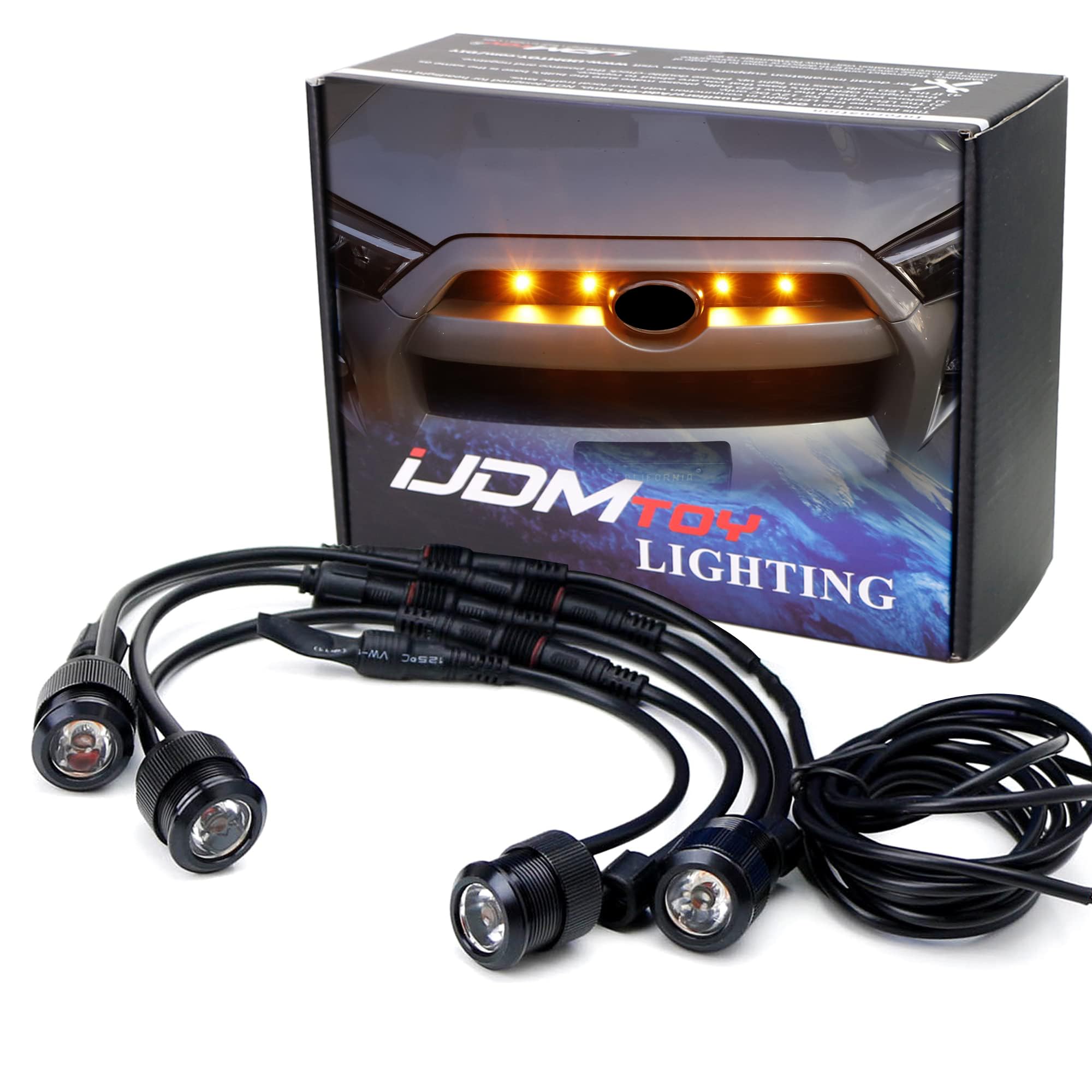 iJDMTOY 4pc Set 3W High Power LED Grille Mesh Mount Lighting Kit Compatible with Toyota FJ Cruiser 4Runner Tacoma etc., 2500K Amber Projector Lens Spot Beam LED Lights