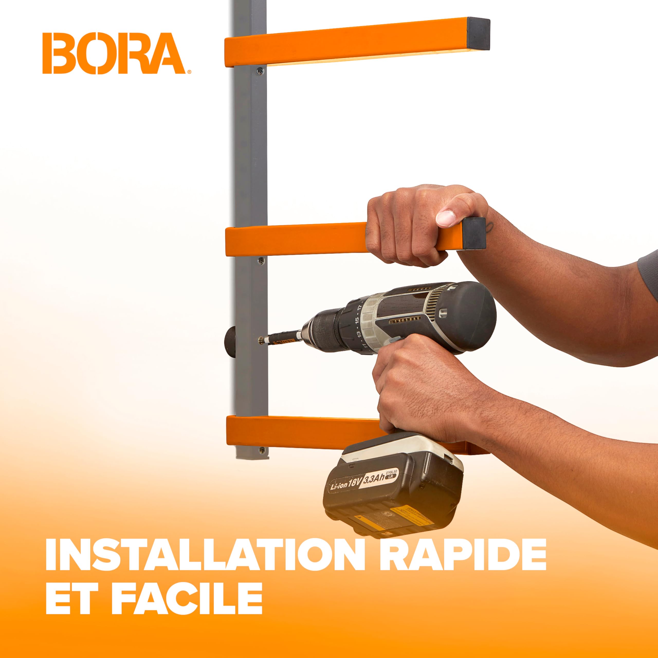 BORA Rangement Mural Bois 4 Niveaux – Étagère Murale Garage pour Planches, Tuyaux, Échelles, Outils – Capacité 200 kg