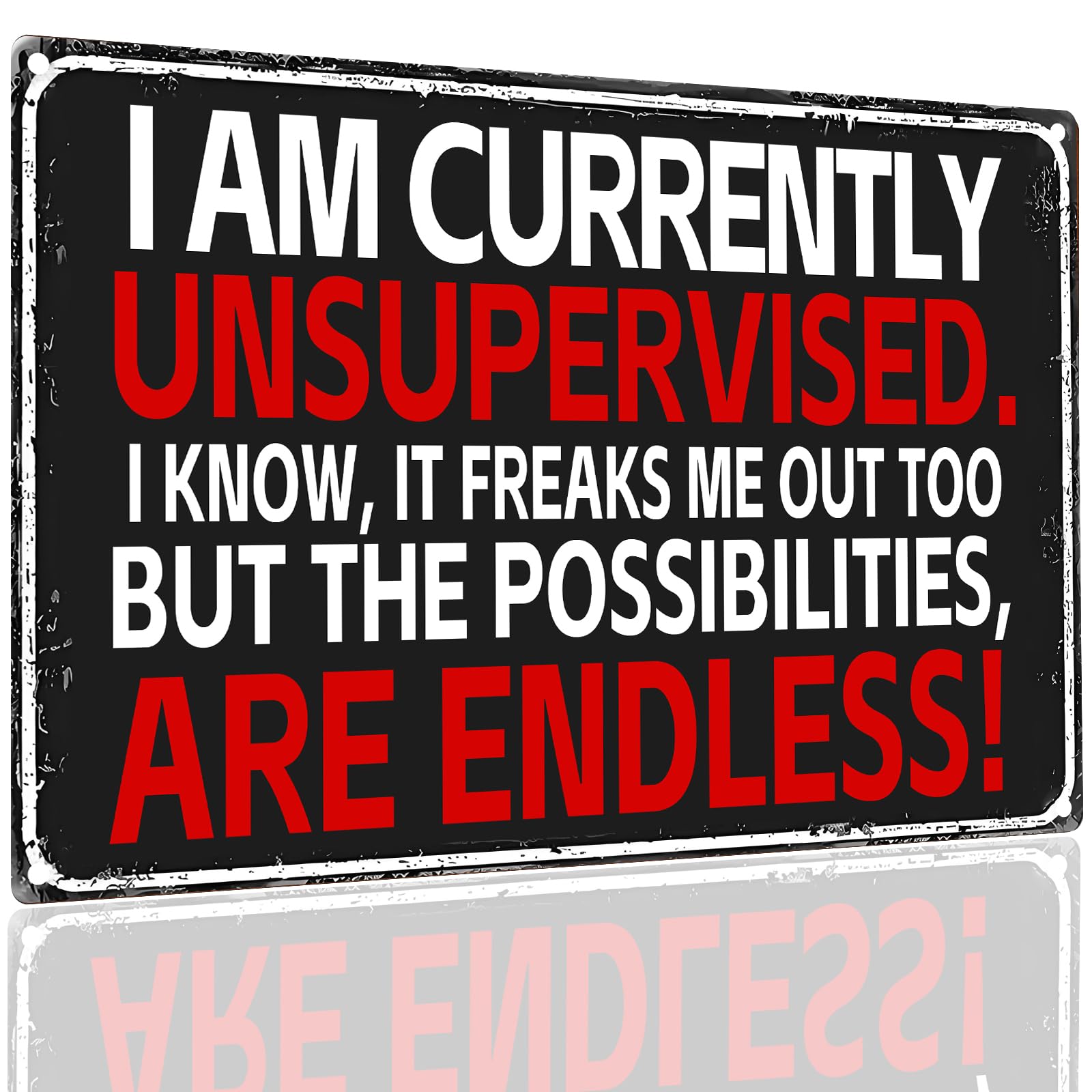 Funny Metal Sign "I AM CURRENTLY UNSUPERVISED" - Workplace Humor Office Decor Coworker Gift 8x12 Inch (2537)