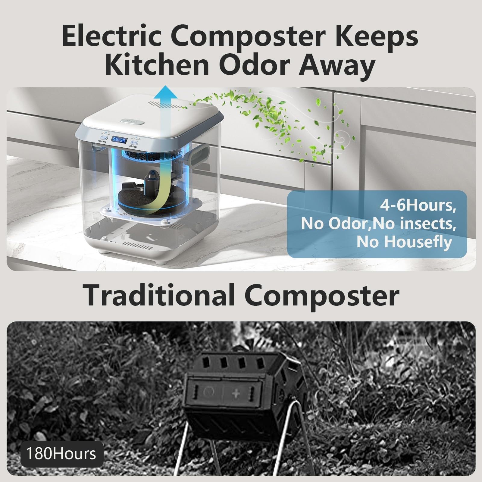 Compostador eléctrico de Cocina de 3,3L para encimera, sin Olor, Bajo Nivel de Ruido, Autolimpieza,Convierte los residuos Alimentos Fertilizante compostador residuos Alimentos para Interiores