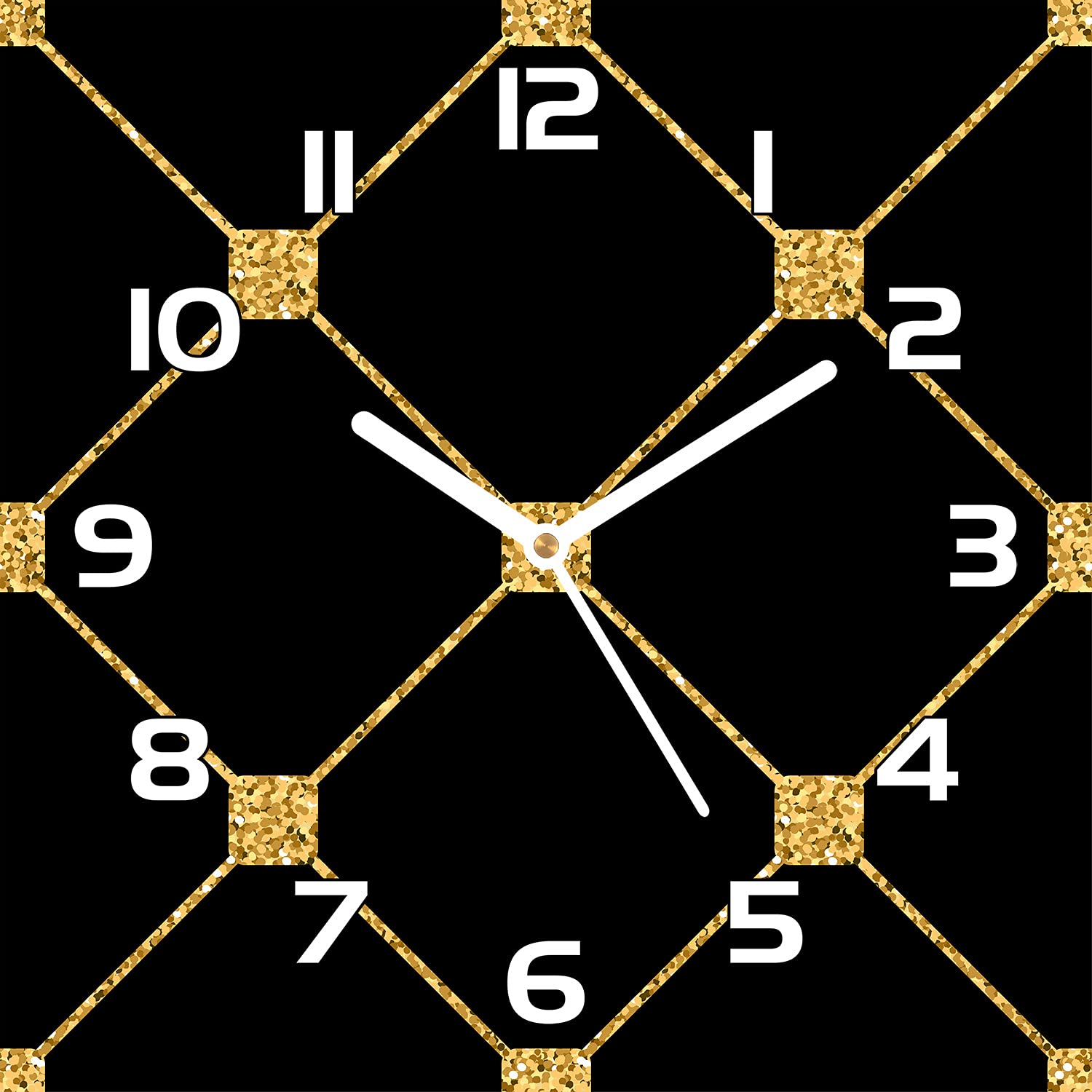 Horloge en verre 30x30 cm Gold Glitter Rhombus avec aiguilles blanches
