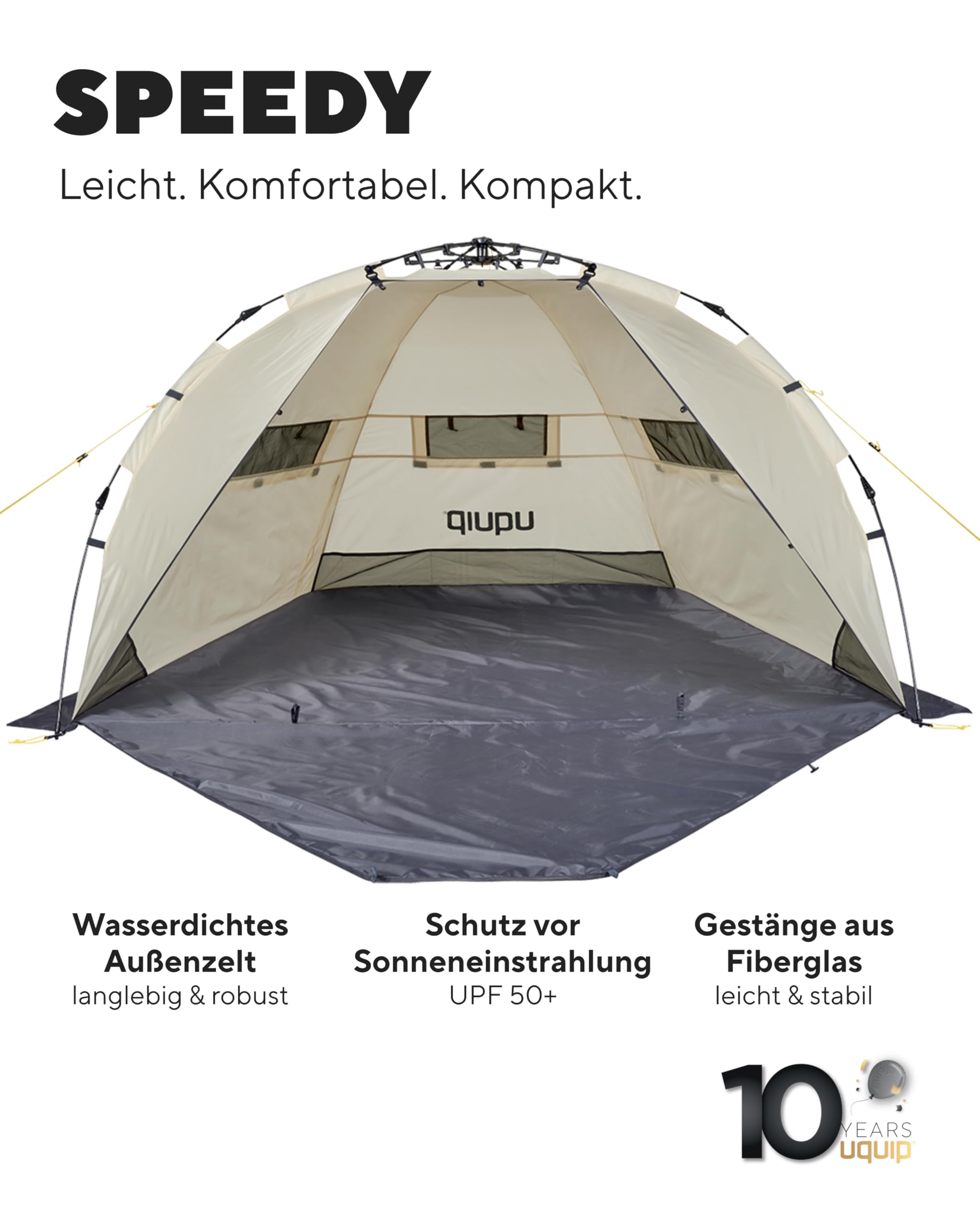 Uquip Strandmuschel Speedy boulder I 150 x 115 x 200 cm I UPF 50+ Strandzelt