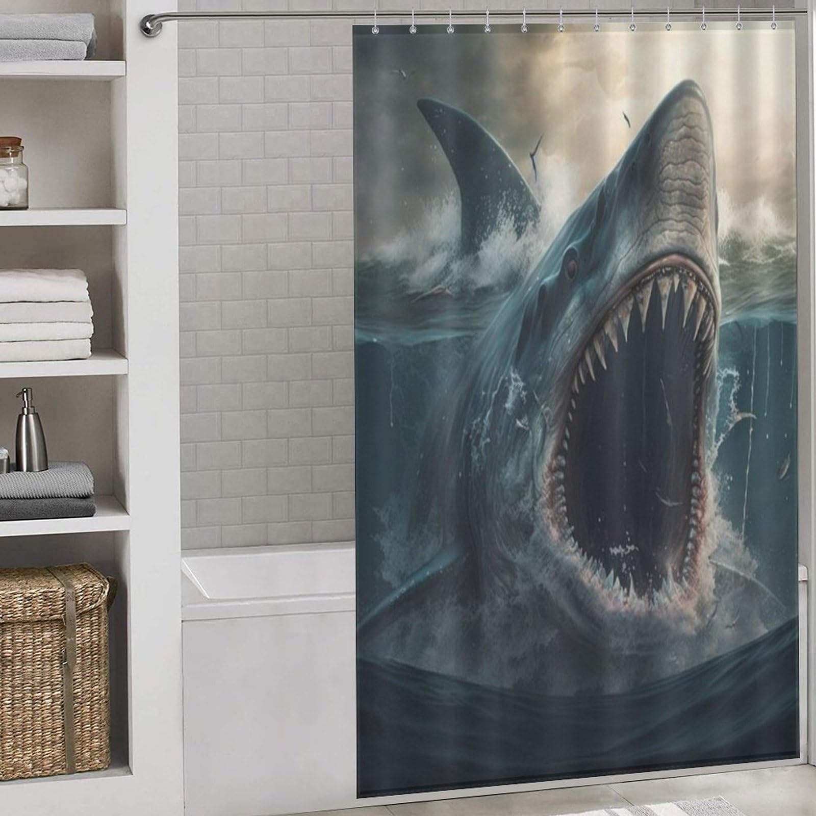 Rideau de douche requin pour une salle de bain familiale propre et ludique