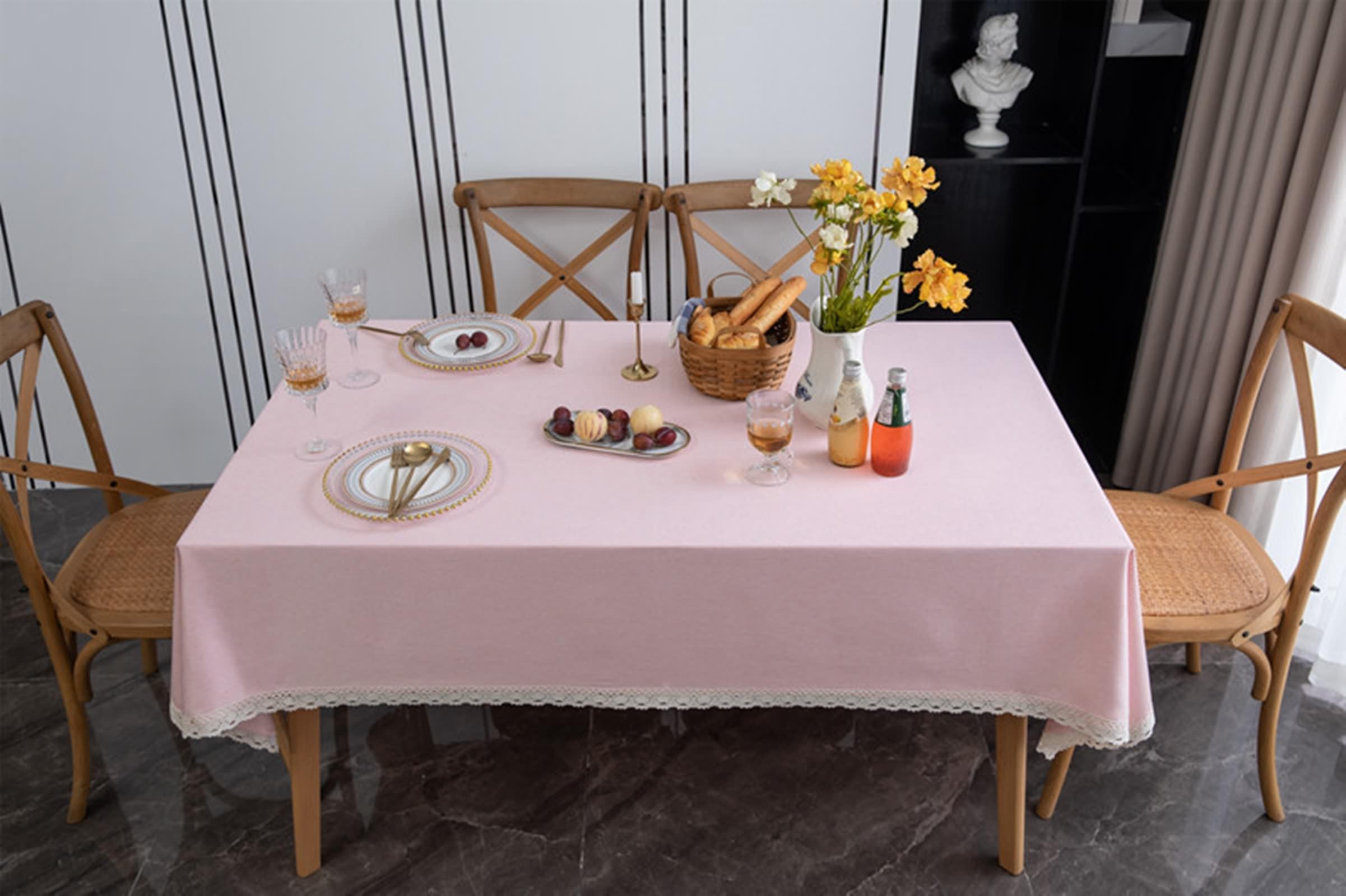 Tovaglia Da Tavola Elegante, Tovaglie 140 x 140 cm Orlo in pizzo in Poliestere Tovaglia per La Decorazione della Casa CucinaRosa