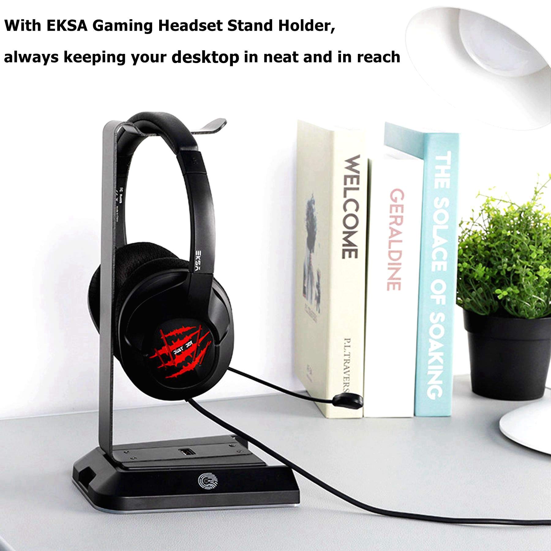 EKSA Porta Cuffie Gaming Accessori RGB, Supporto Cuffie Gaming con Caricatore USB Audio Surround 7.1 e porta da 3,5 mm Adatta, Stand Cuffie Reggi Cuffie da Scrivania PC Gamer, Accessori Gaming