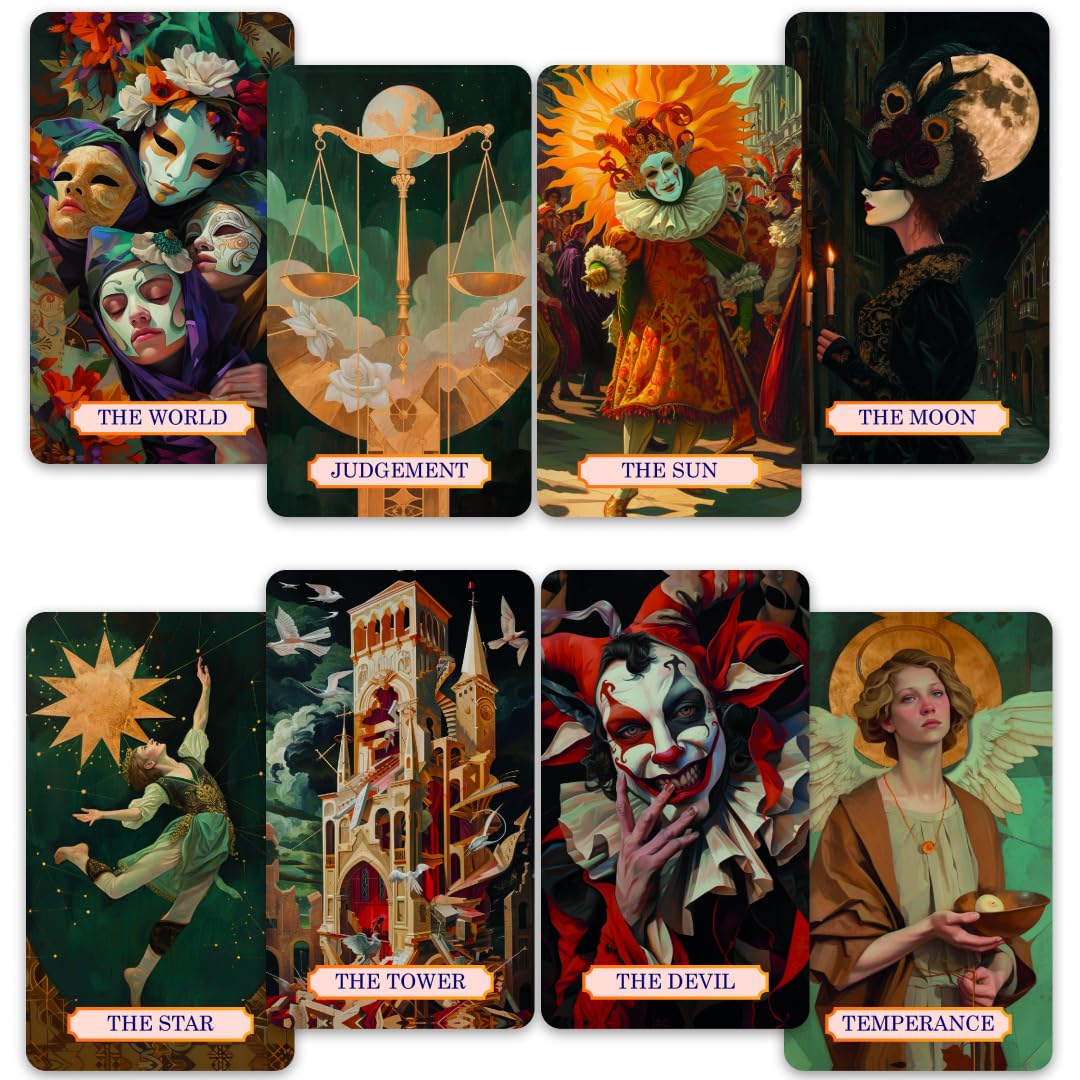 CRAFTERIAN Golden Masquerade Tarot Cards, 78 Cards Deck with Foil Edges, Original Cards for Beginners and Experts with Guide Book, Fortune Telling Game, Divination Tools for All Skill Levels.
