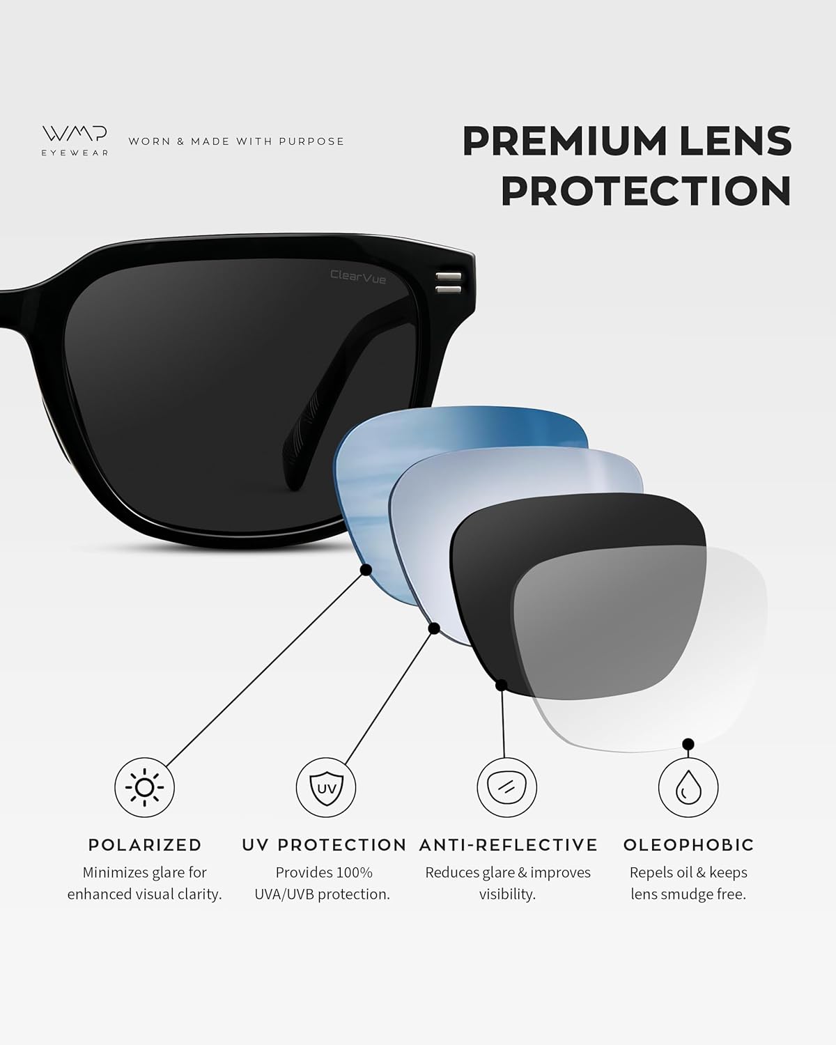 WMP Eyewear - Men's Rectangular Performance Sunglasses - Designed for Golf with Anti-Reflective Lenses and Non-Slip Nose Pads