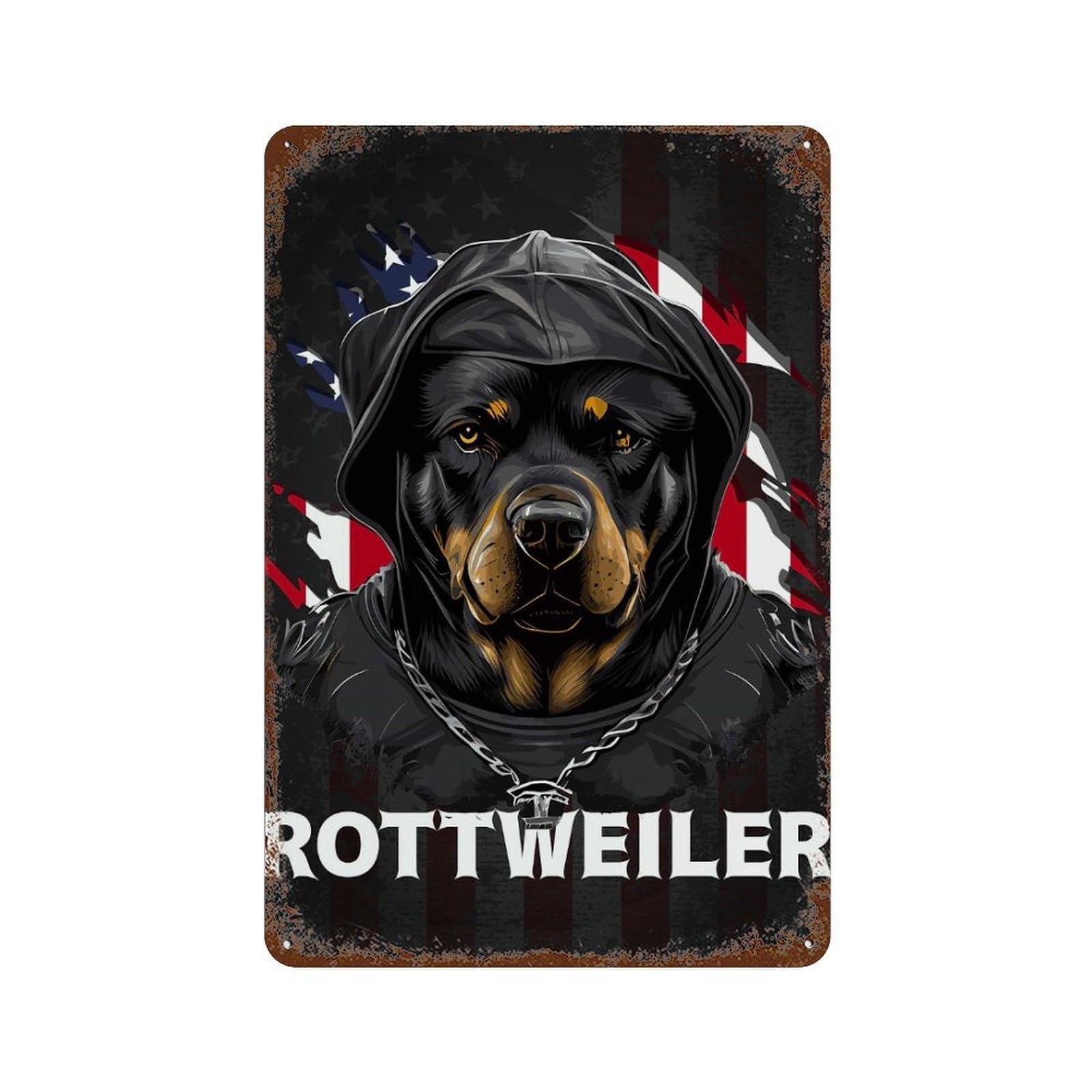 Patriotic Rottweiler USA Vintage Metal Tin Sign 11.8"x7.9", for Garage, Bar And Workshop Decor, Novelty Wall Decor