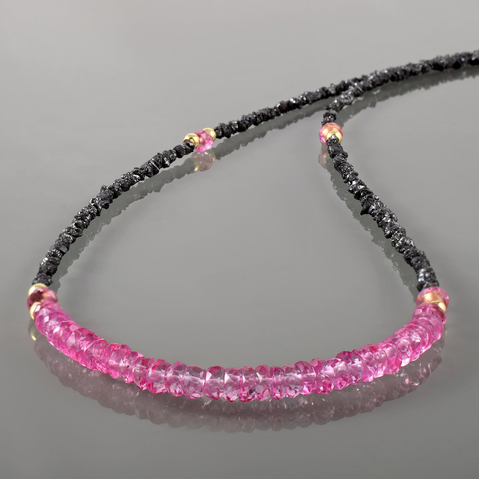AAA Black Diamond Rondelle fasetowany naszyjnik (2-4 mm) z minimalistycznymi koralikami z różowego topazu - ręcznie robione surowe bryłki diamentów - prezent dla kobiet o ponadczasowym