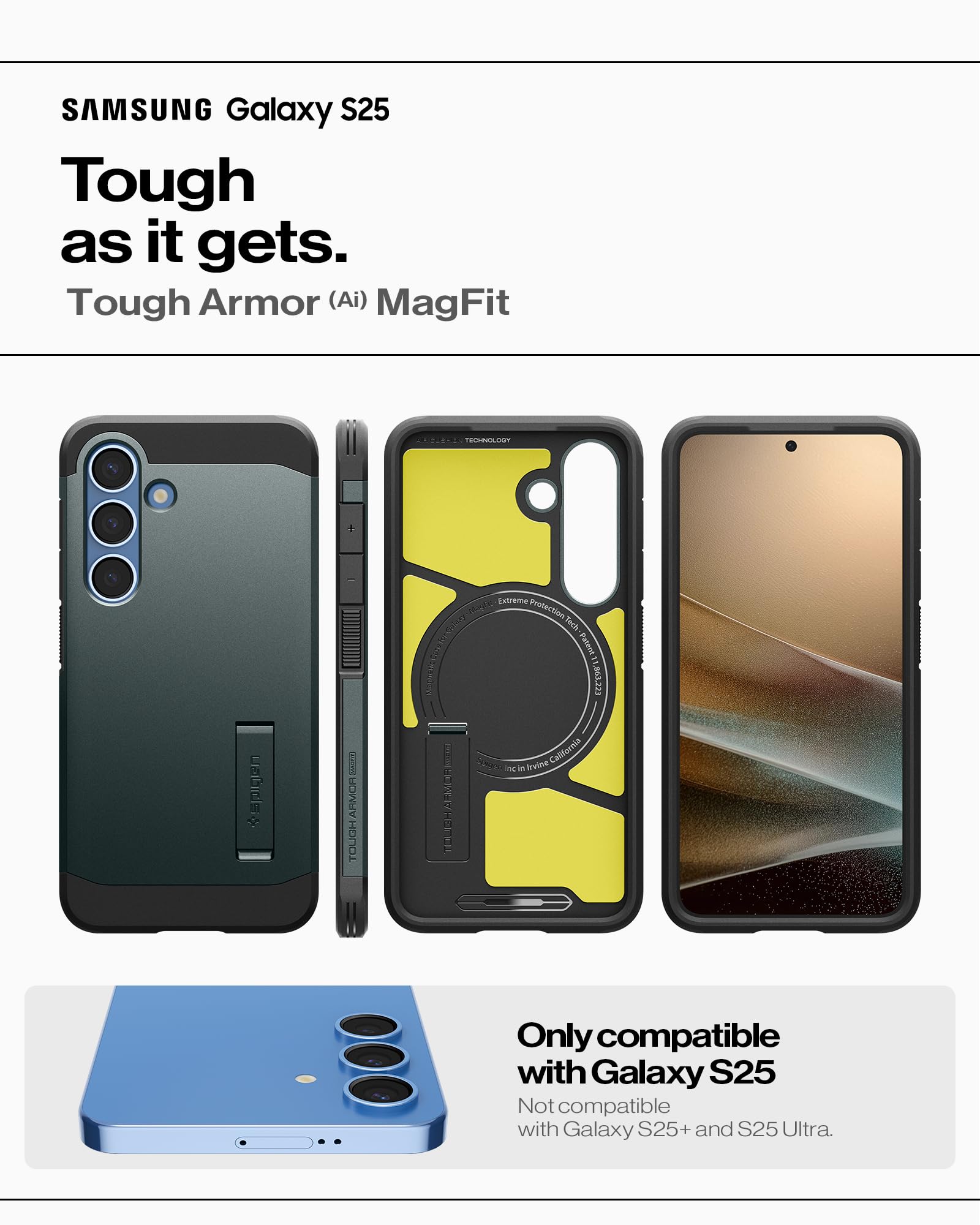 Spigen Cover Tough Armor (AI) MagFit Compatibile con Samsung Galaxy S25 - Abisso Verde