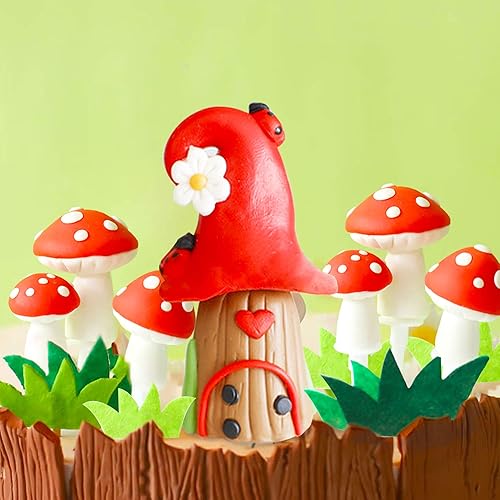 Miniatura 6 de Decoración de pastel de hongos del bosque de hongos Woodland Baby Shower,decoración de pastel de bosque de mariquita de setas decoración de pastel
