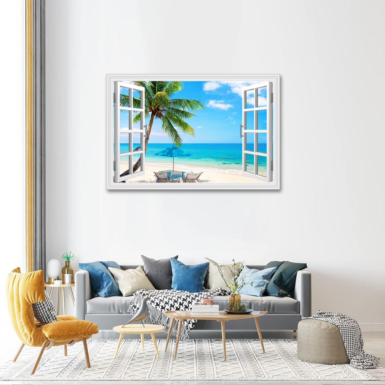 Amazon.com: Woxfcart Beach Palm Tree Canvas Wall Art Fake Window