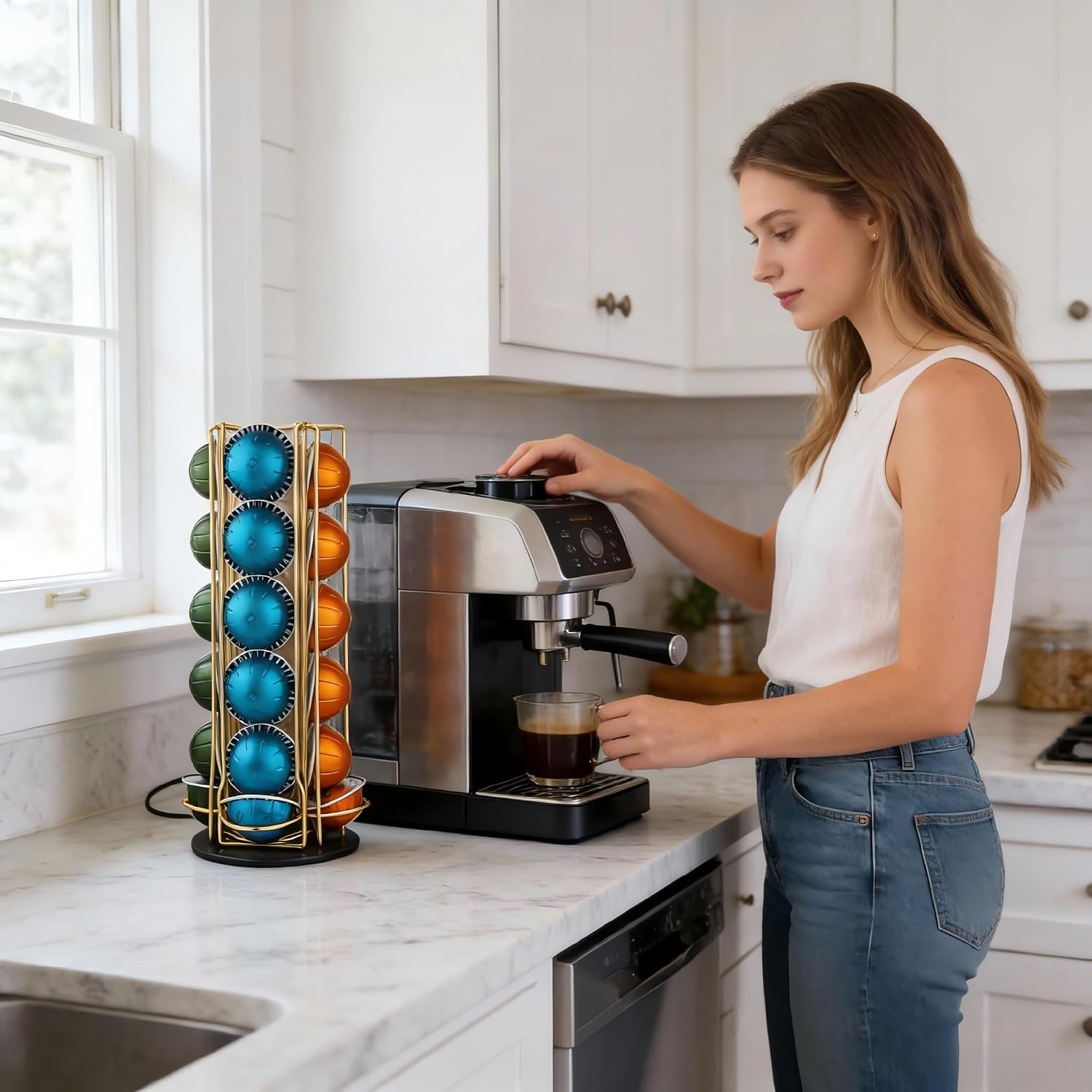 Miuly Coffee Capsule Holder For Nespresso Vertuoline, Coffee Capsule Stands Rotating Pod Rack holds for Nespresso Vertuo Pods (Gold, 28 Pods) image 3