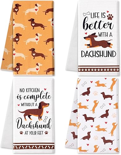 Vansolinne Dachshund - Toallas de cocina para perro, 4 piezas, para decoración de cocina del hogar, idea de regalo para perros, mamá, amantes de los