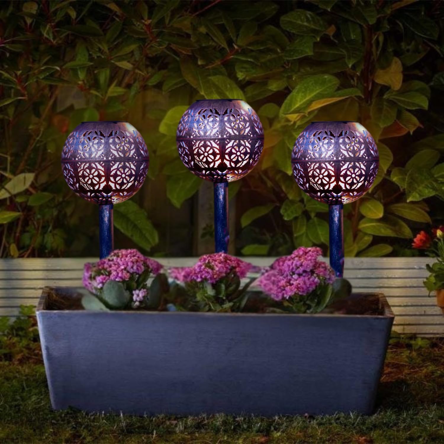 Garden Mile Luxorb Stake Lights - 3Pc 3Pc Luxorb Solar Path Lights Outdoor Filigree Silhouette Garden Lights Solar Powered Waterproof All Season Long Driveway Solar Light Pathway Lighting Ideal For Flowerbeds Borders Planters