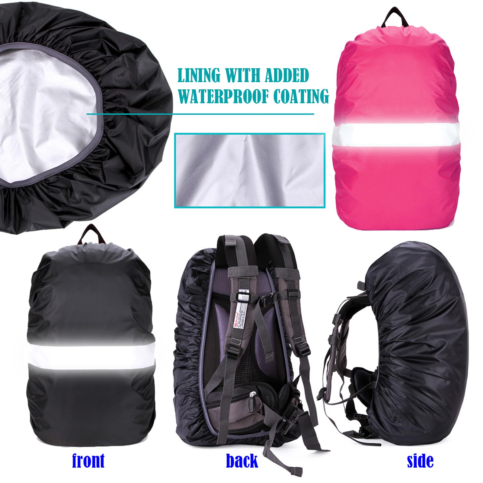 DKDDSSS 2 Pcs Funda Impermeable para Mochila, Reflectante Funda Mochila Impermeable, Cubierta de Bolsa Protector de Lluvia con Banda Reflectante para Camping Senderismo Excursionismo, 40-50L