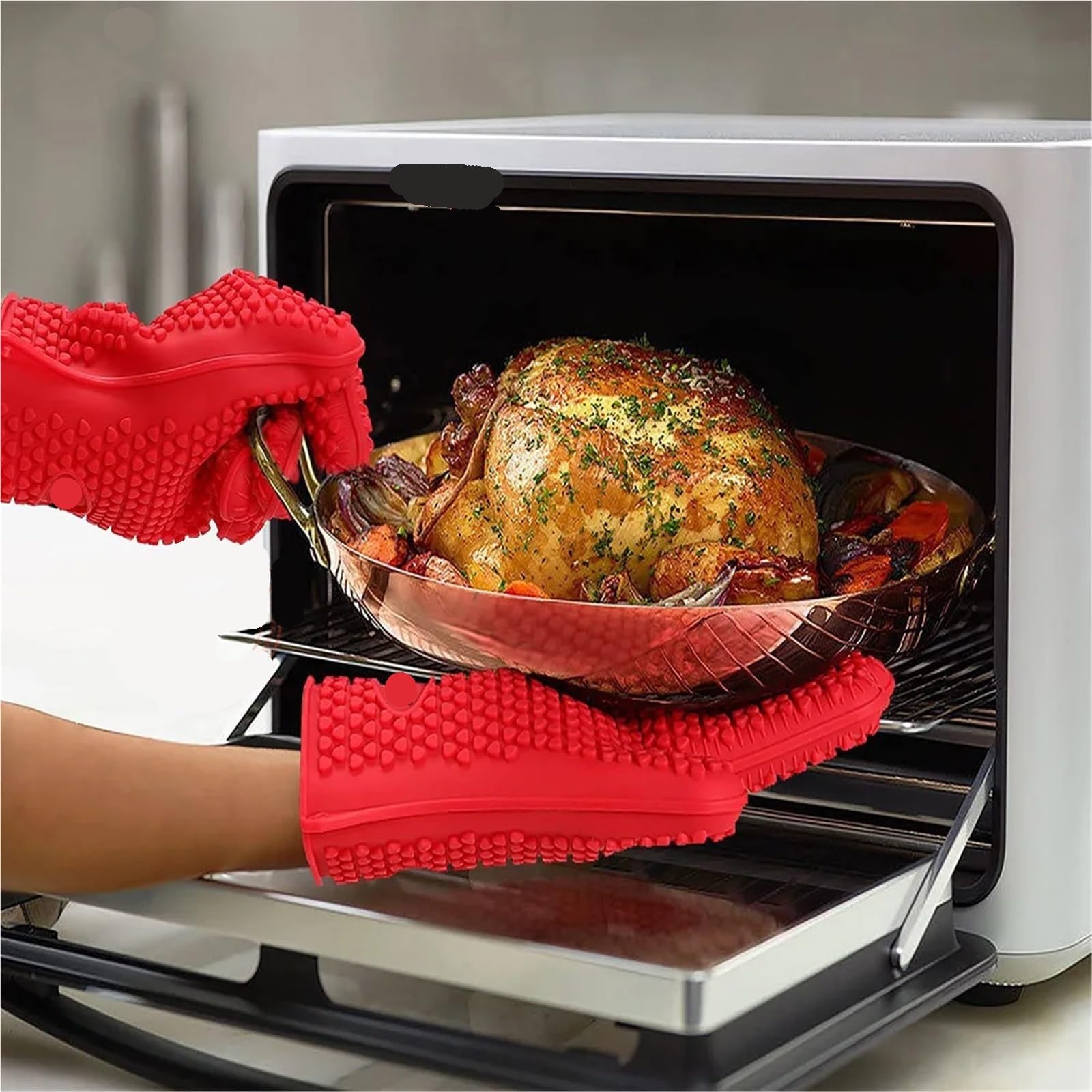 1 paio di guanti da cucina multifunzionali in silicone, resistenti al calore, barbecue, antiscivolo, gadget Per Grigliare(Black)