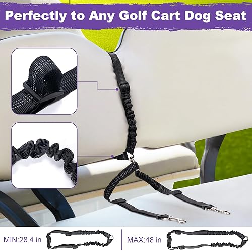 Miniatura 3 de Asiento de perro para dos perros, cinturón de seguridad para perro para carrito de golf, sin enredos, retráctil y ajustable, se adapta a todos los
