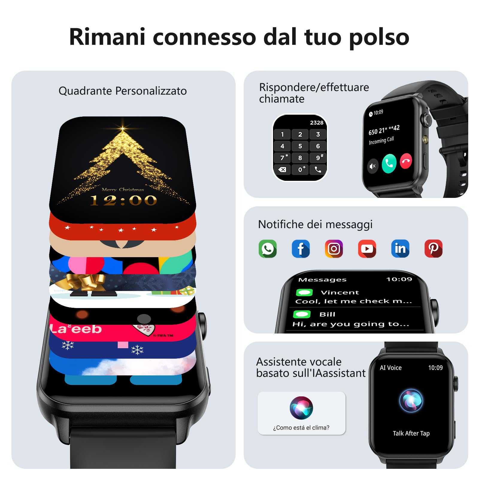 Smartwatch Donna, Orologio Smartwatch con Effettua/Risposta Chiamate, LED Torcia, Orologio Intelligente con DIY Quadranti, Contapassi, Sonno, Smart Watch per Android iOS(2 Cinturini)