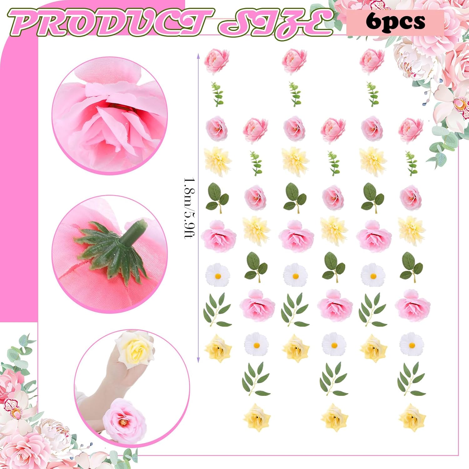 3 Pcs 10 ft Floral Tulle Table Runner with 6 Pcs Artificial Flower Garland Spring Summer Wildflower Dining Table Decor for Flower Wedding Party Backdrop Decorations