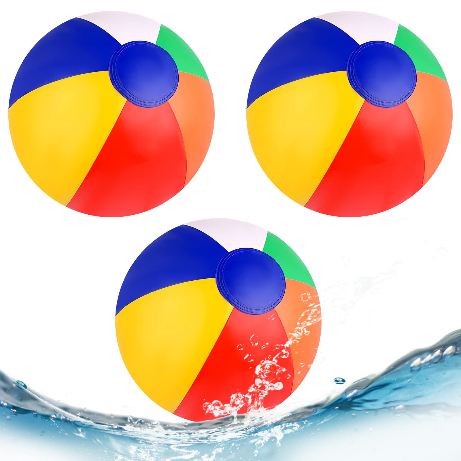 Cobee® Pelotas de playa inflables, 3 piezas de bolas de playa de arco iris, bolas de playa para piscina, accesorios de juegos de piscina a granel para juegos de agua de verano al aire libre, decoraciones de fiesta, suministros