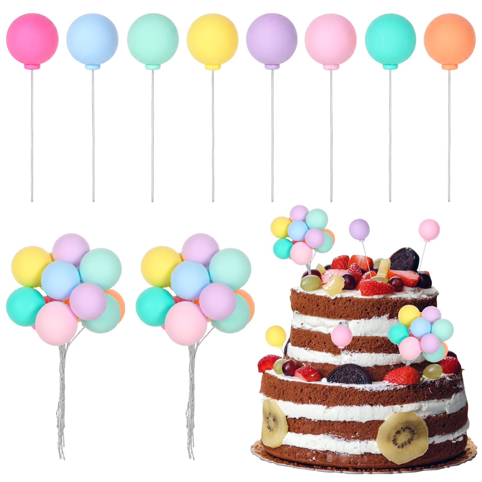 Thinp 24 Pcs Balloon Cake Topper Colorful Mini Balloons Cupcake Toppers