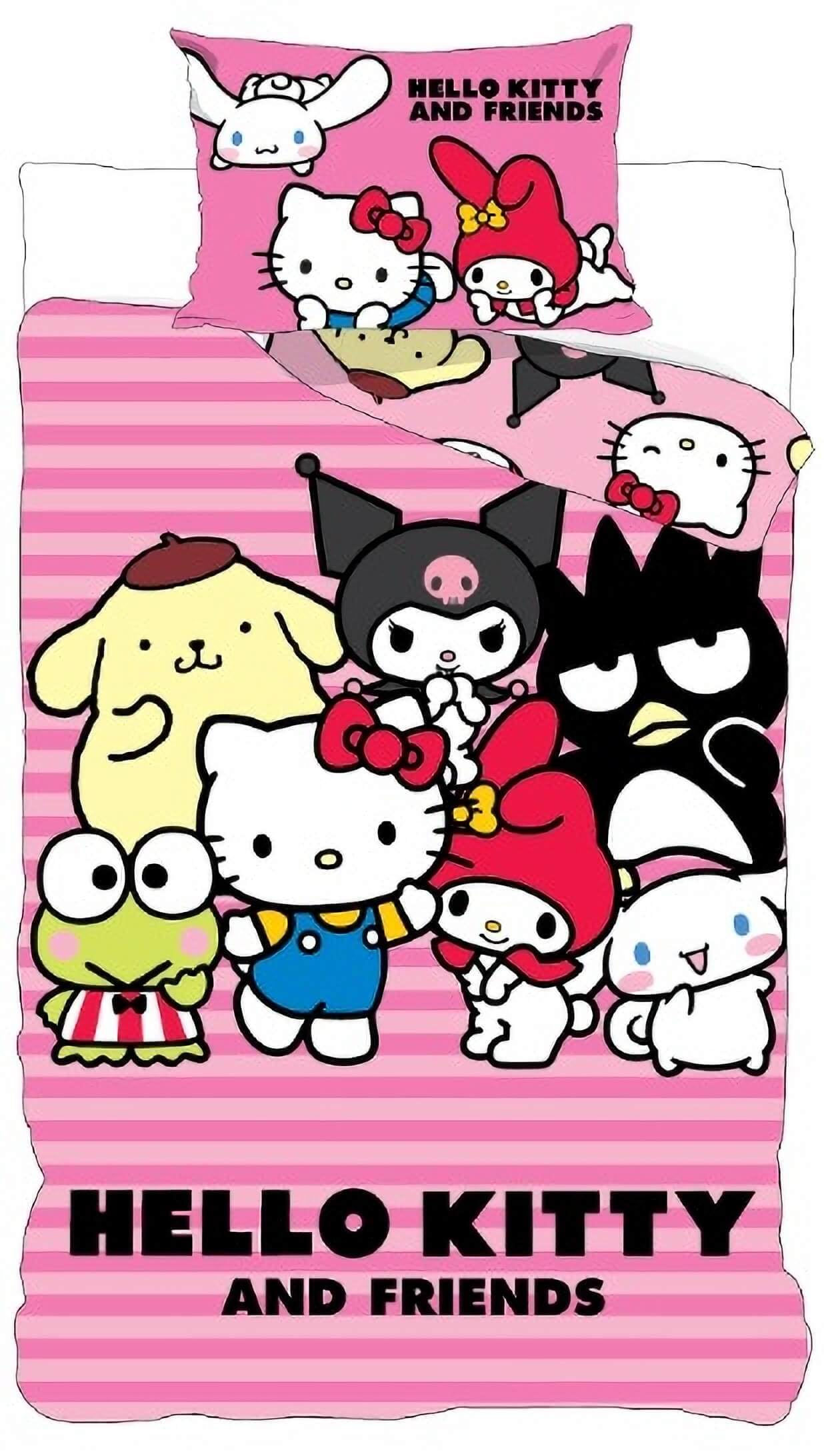 BrandMac Hello Kitty & Friends Komplet dwustronnej pościeli, poszwa na kołdrę 135 x 200 cm, poszewka na poduszkę 80 x 80 cm, rozmiar niemiecki, 100% bawełna