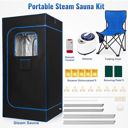 Miniatura 6 de X-Vcak Tienda de sauna de vapor portátil Oxford 31.5 * 31.5 * 70.9 in, negro y azul