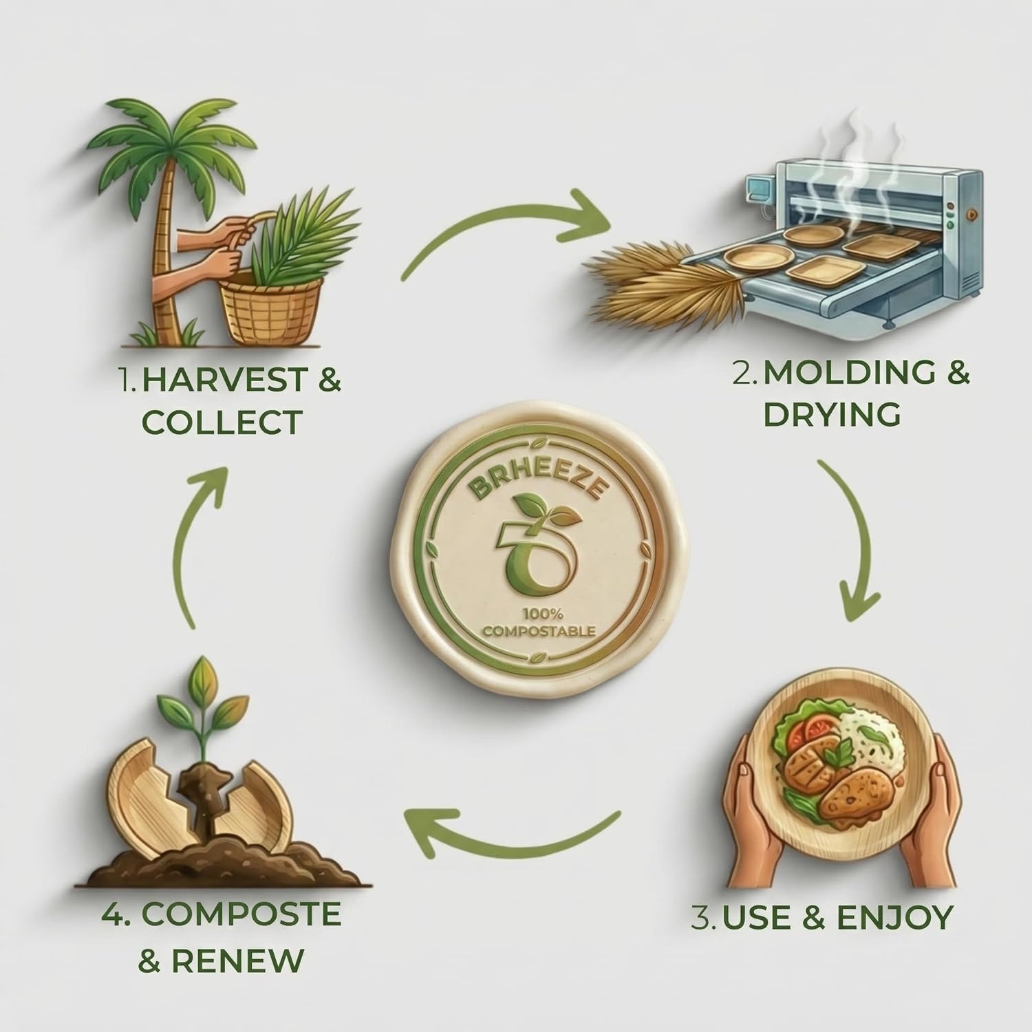 brheez Bamboo Plates Disposable Palm Leaf Plates | 10 inch bamboo dinner plates | Eco Compostable Biodegradable Plates | 10&7 Inch (50 pc)