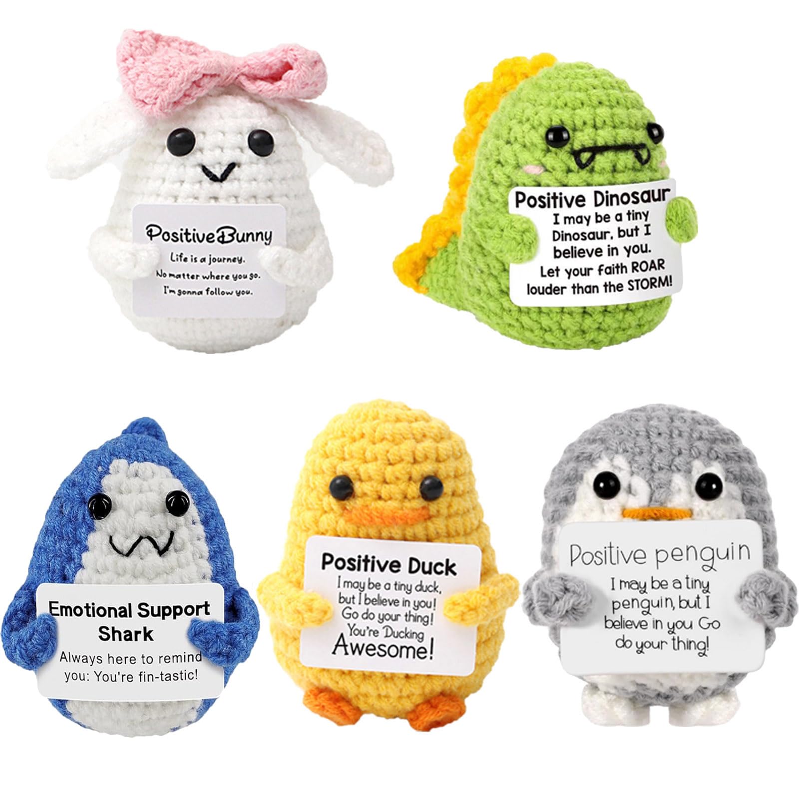 YBQVPO 5PCS Positive Crochet Animals Kit, Emotional Support Crochet Doll Positive Duck Animals, Appreciation Gifts for Women