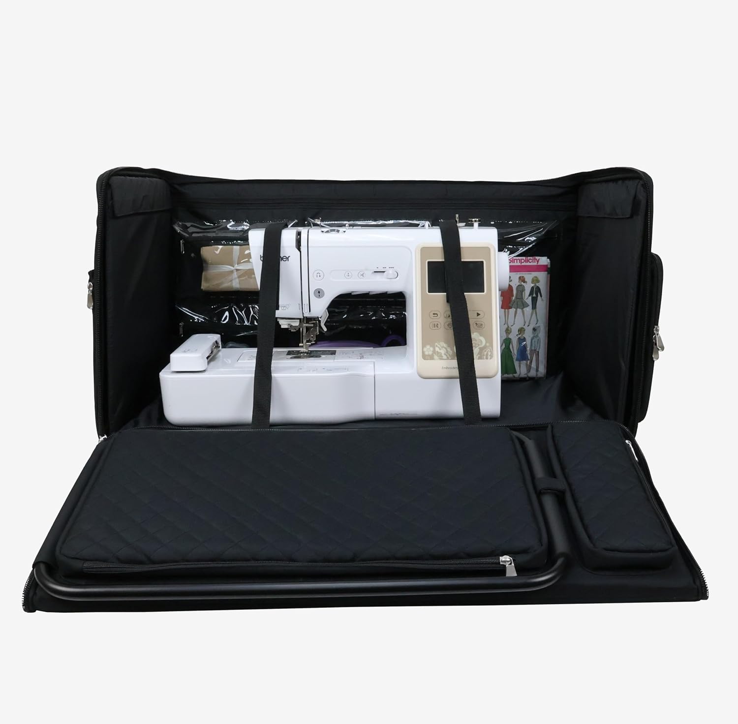 Everything Mary Jumbo Rolling Sewing Machine Case – Black Quilted Organizer with 5 Heavy-Duty Wheels – Compatible with Large Brother & Singer Sewing Machines – Durable Tote - Image 9