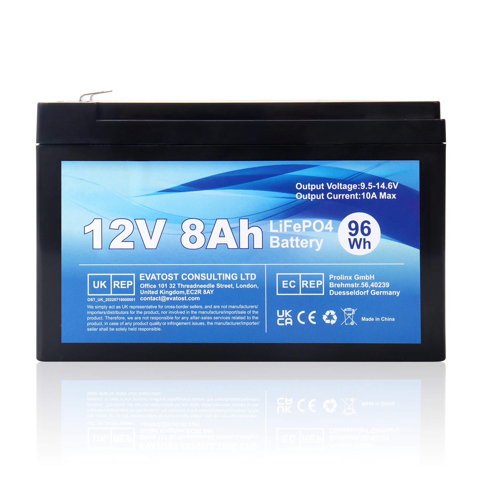 12V 8Ah LiFePO4 Batterie de Lithium Rechargeable, Cycle Profond 2000 Fois avec Protection BMS, Batterie LiFePO4 pour Les Bateaux à Moteur, Camping, Scooters, USP,Éolienne, Solaire, Onduleurs