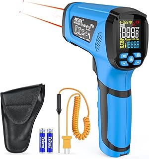 Infrared Thermometer MESTEK Digital Laser Thermometer High Temp IR Pyrometer -40~1600°C (-40℉~2912℉) Temperature Gun with K-probe, 50:1 D:S, Adjustable Emissivity Alarm for Pizza Oven Industrial