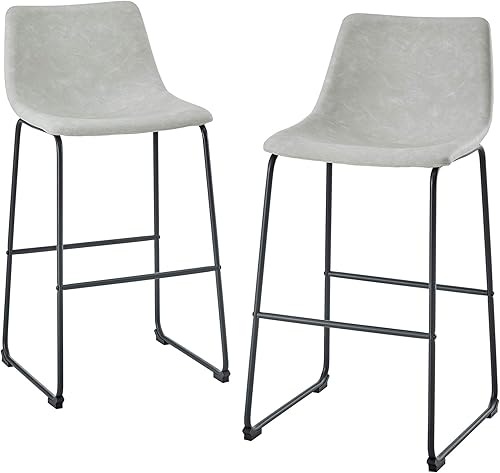 Miniatura 10 de Walker Edison, Douglas - Juego de 2 sillas de piel sintética de estilo industrial urbano para bar, sin brazos, color negro