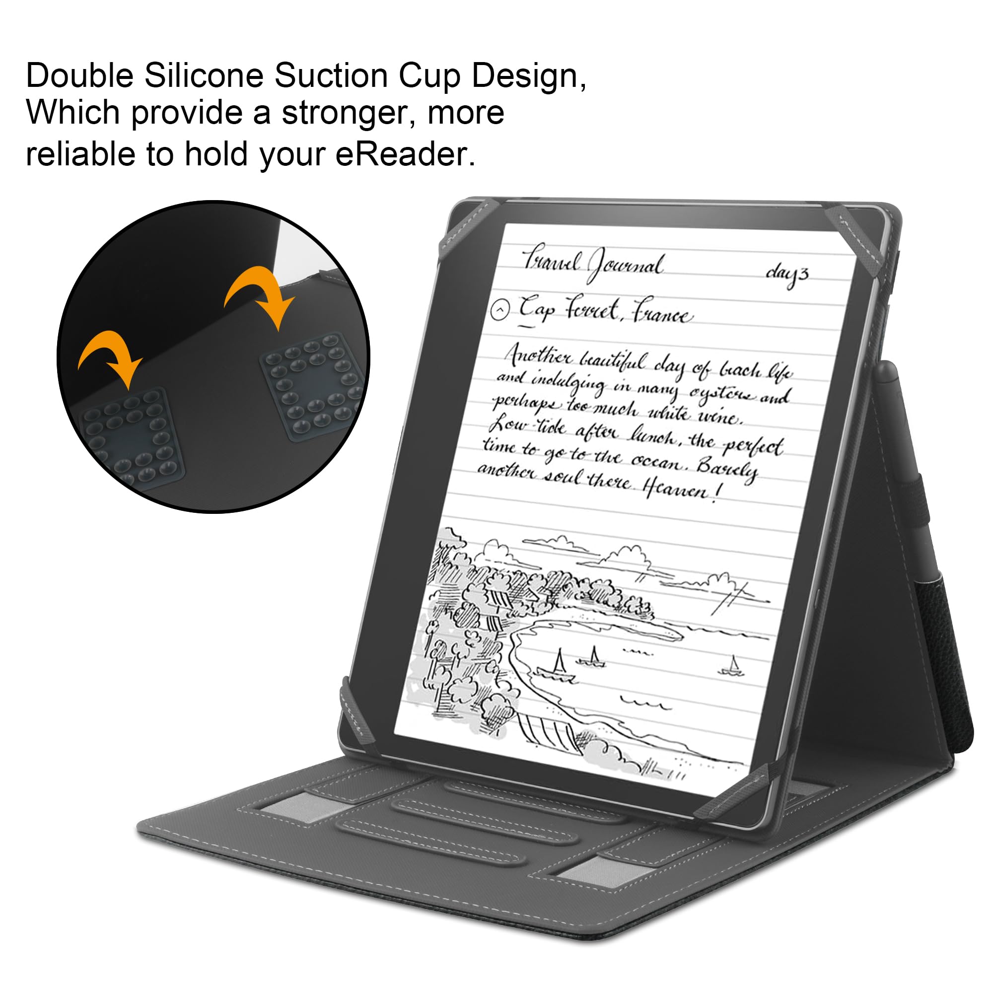 Custodia universale per eReader 10.2 pollici con supporto cinturino e penna Compatibile con Scribe 2024/2022 Note Air 2 Plus Note Air-BK