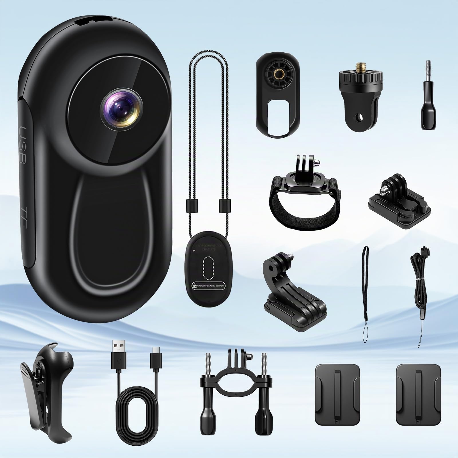 Mini caméra d'action,1080P HD & écran 0,86 Pouces Action Cam,Clip Magnétique Rotatif à 360° avec Cordon pour Bodycam avec Vision Nocturne Automatique Caméras d'action pour vélo/Moto