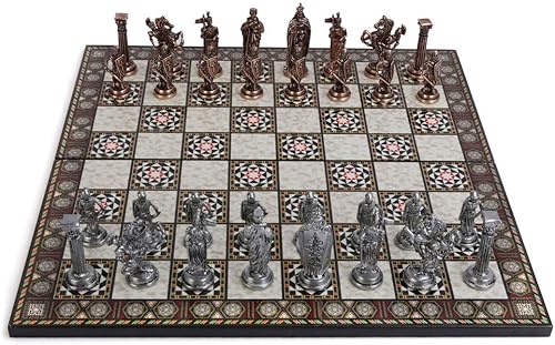 Juego de ajedrez medieval de metal de cobre antiguo del ejército británico para adultos, piezas hechas a mano y diseño de mosaico, tablero de