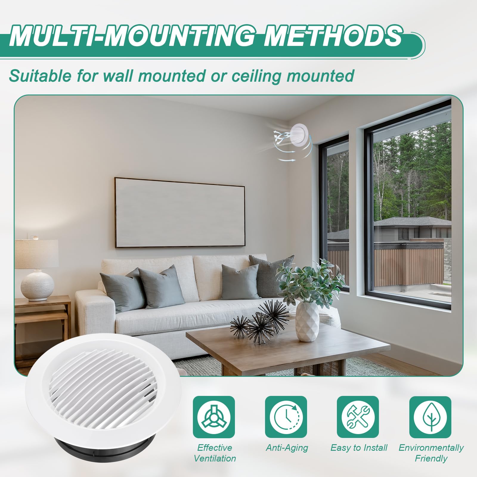 QUARKZMAN Soffit Vent 150mm ABS Rotondo Griglia Di Sfiato Griglia | A Soffitto, Con Persiane Diffusore, Per Soffitto, Per Sistema Di Ventilazione Casa Bagno Ufficio Cucina, 150mm, ABS, Rotondo