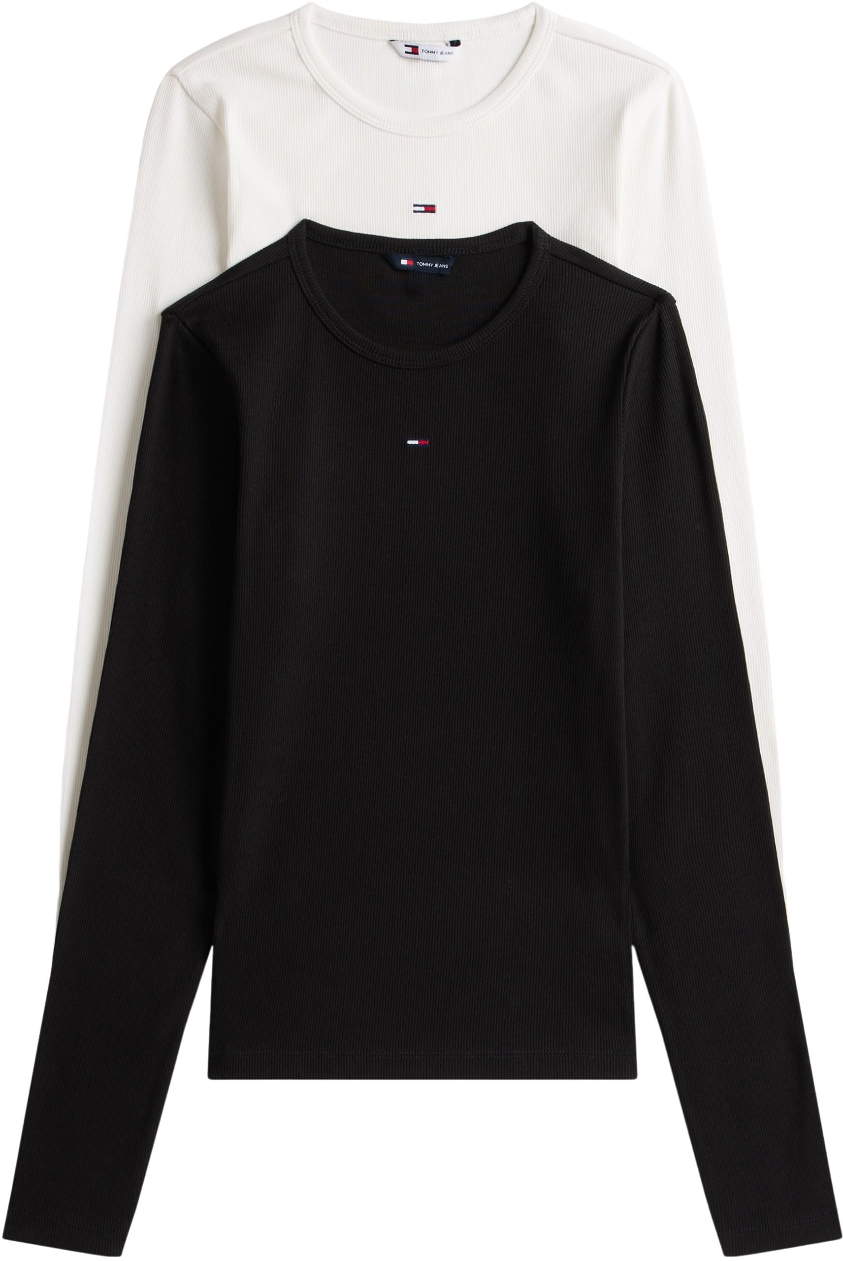Tommy Jeans Damen 2er Pack Langarmshirts Slim Essential Rib Rundhalsausschnitt