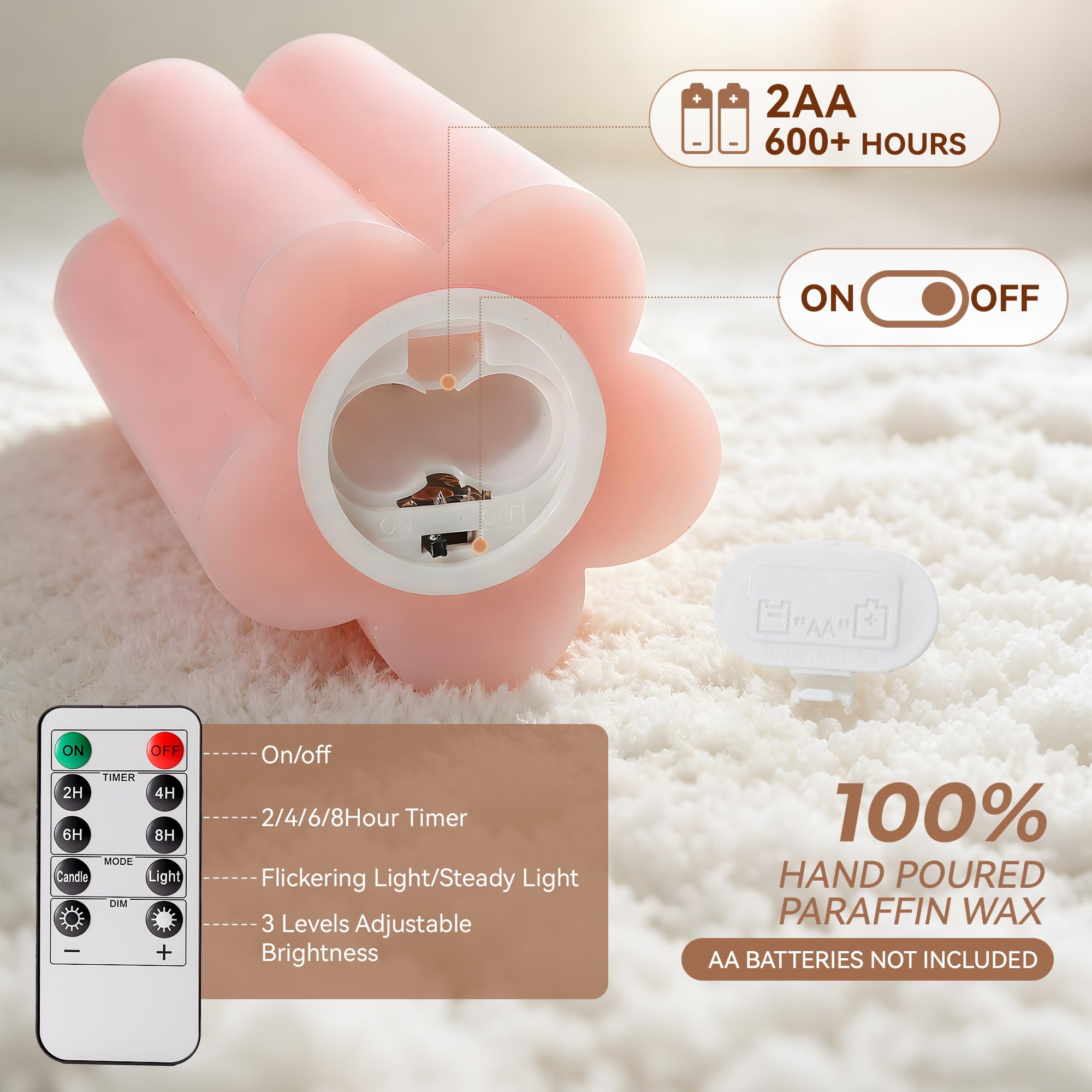 Candele a LED senza fiamma, in vera cera, con timer e telecomando, per uso interno, 7,6 x 10,2 cm, 7,6 x 12,7 cm, 7,6 x 15,2 cm, set da 3 pezzi