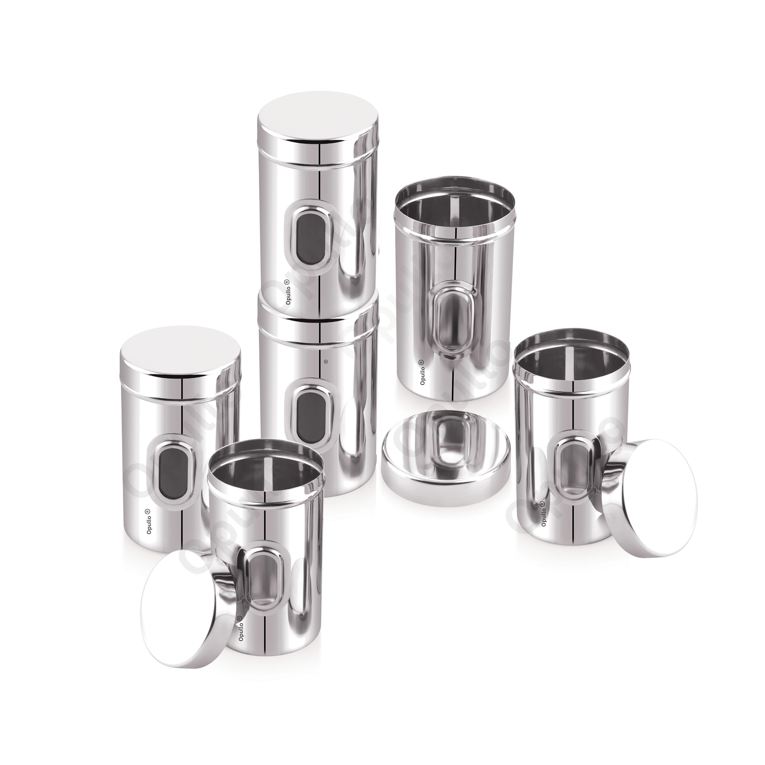 Opullo See Through Containers | Small Steel Containers | Steel Container with Lid | Stainless Steel Slim Container | Ubha Dabba | Steel Airtight Container | 500 GMS | Pack of 6