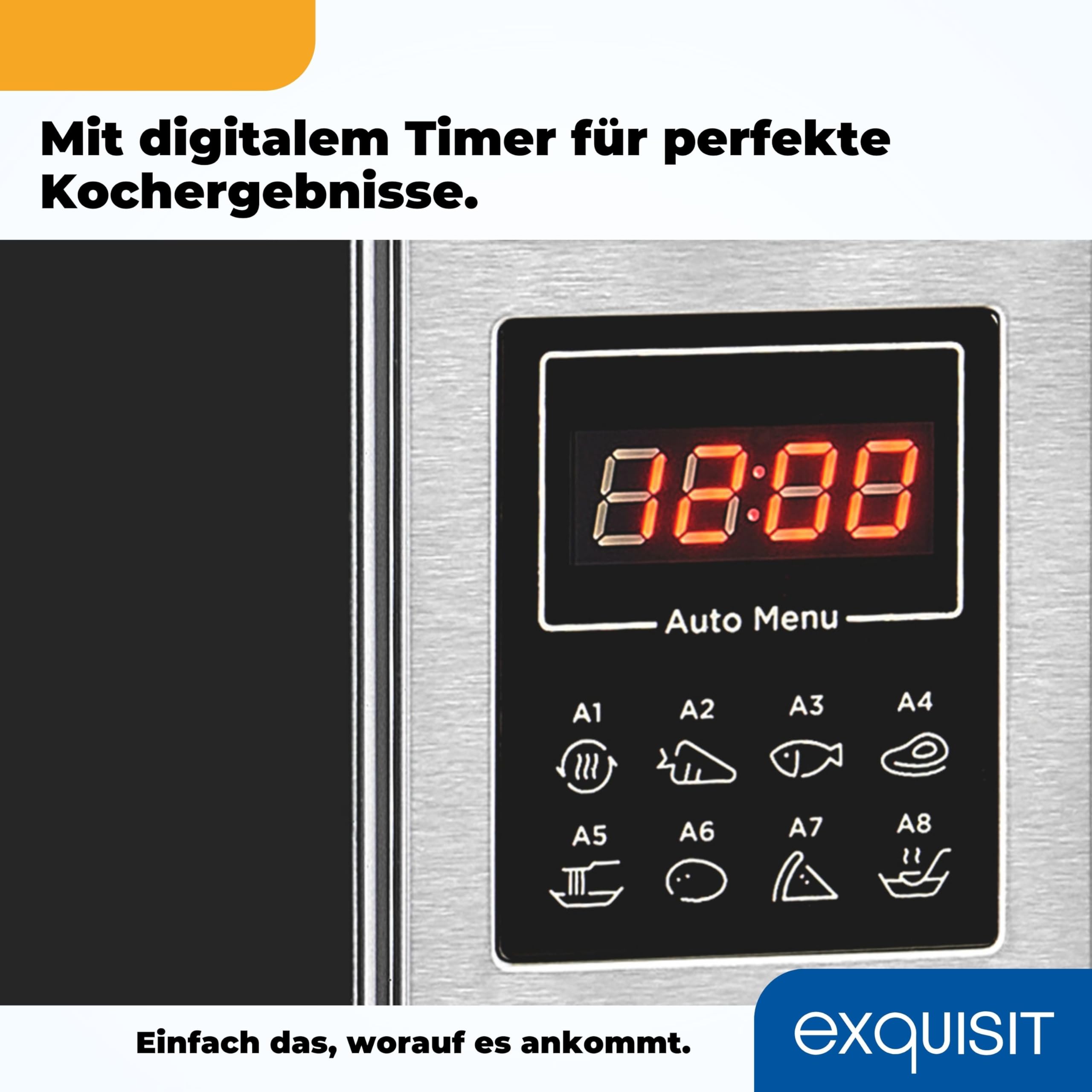 Exquisit Mikrowelle MW 820 DI - 700W, 20 L, Digital-Timer, Silber | Standmikrowelle mit Auftaufunktion, 5 Leistungsstufen, Schnellstart, 255 mm Drehteller & Innenbeleuchtung
