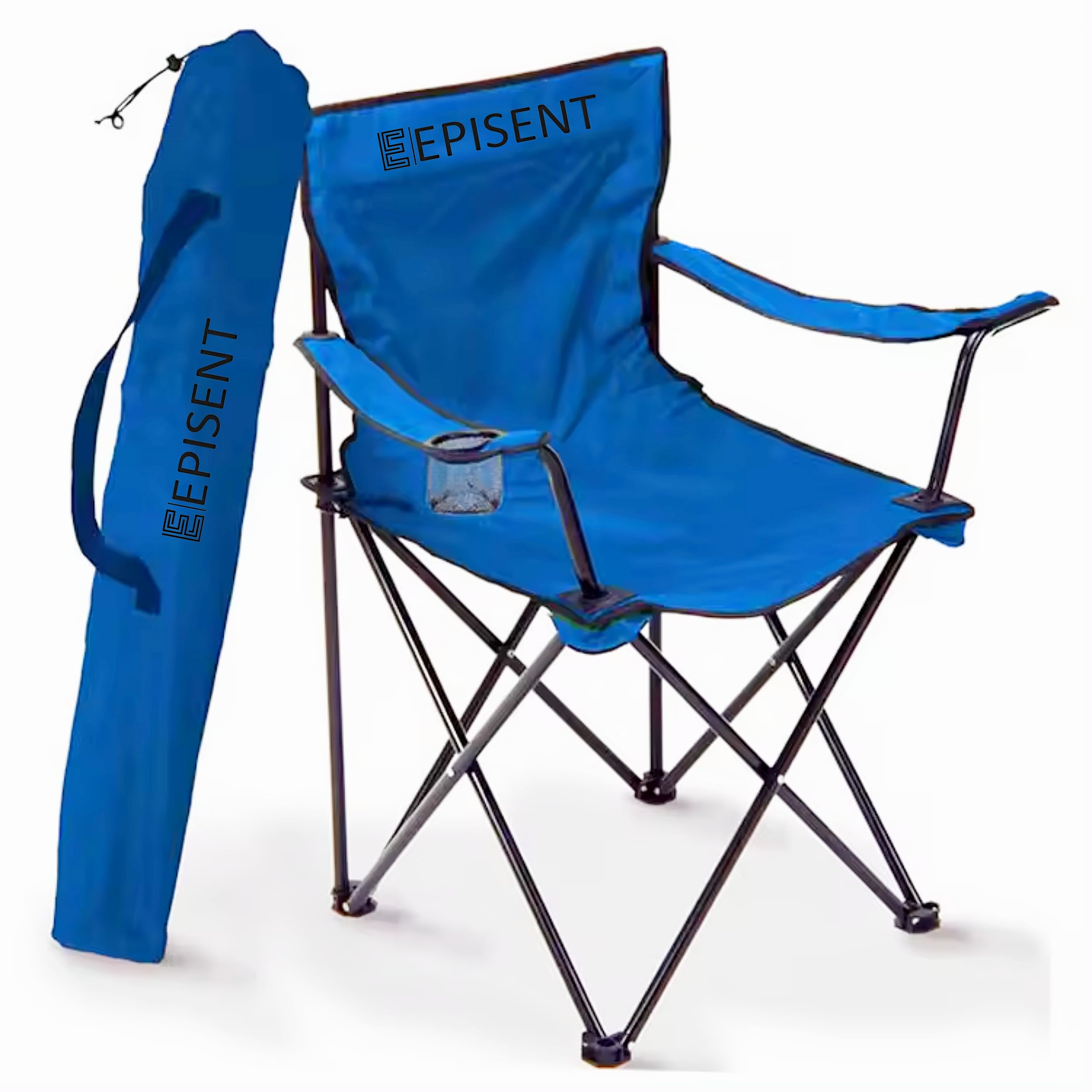EPISENT Camping Chair | Lightweight & Portable Fishing Chair with Carrying Bag | Armrests & Cup Holder | Perfect for Caravan Trips, BBQs, Garden, Beach, Picnic, and Traveling (Blue) — image 1