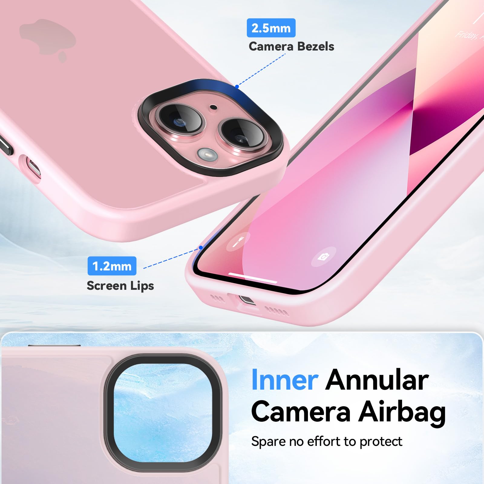 AYMECL Custodia IPhone 13 Pro Rosa - Antiurto Militare + 2 Pellicole Autorigeneranti