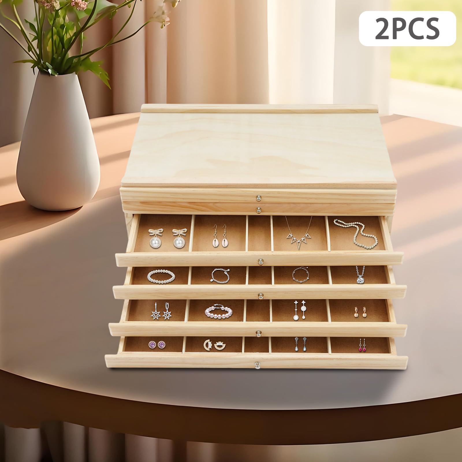 6 Schublade Aufbewahrungsbox 2er-Pack, Holz Künstlerbedarf Storage Box