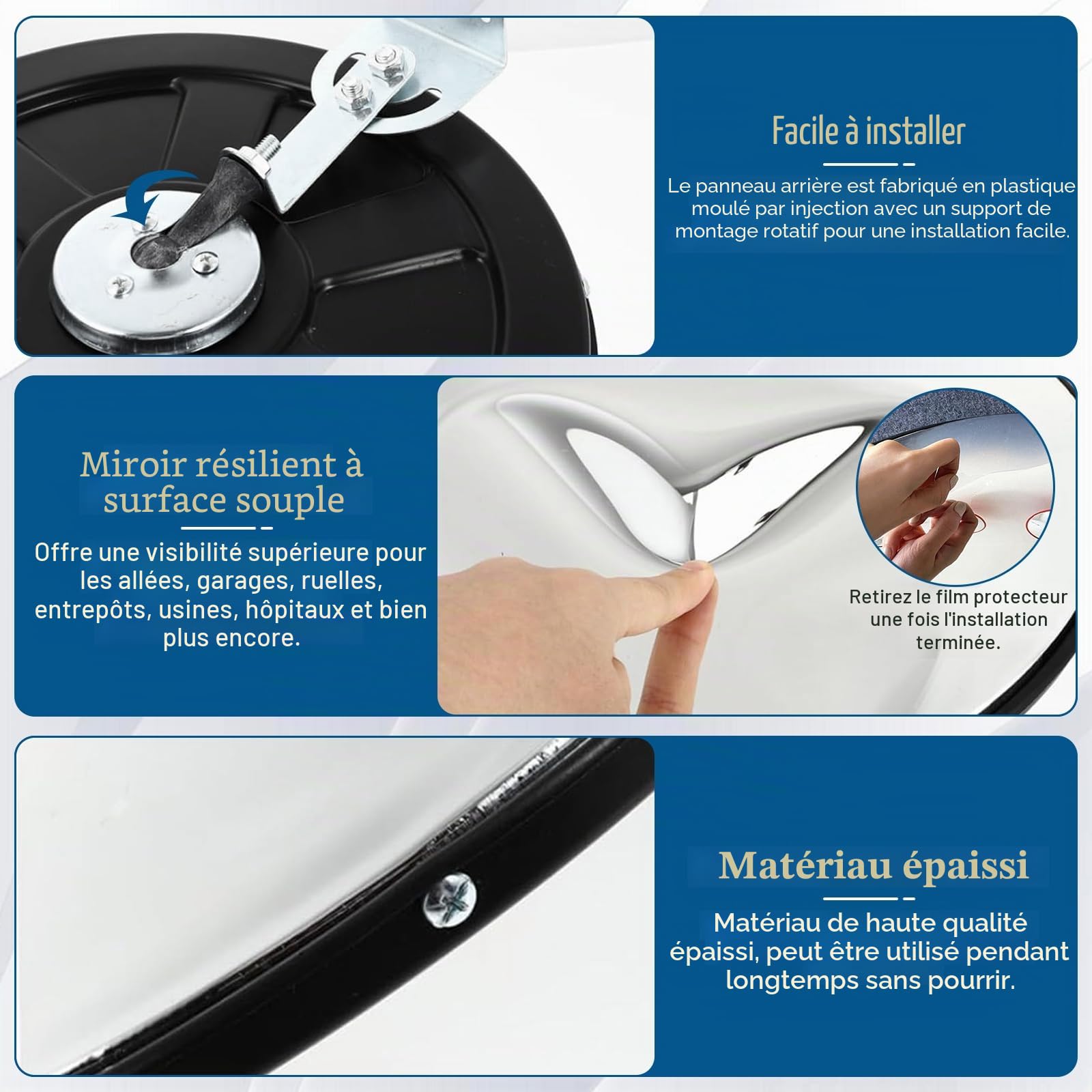 Miroir de Circulation Convexe, 30 cm Réglable Miroir de Sécurité Routière pour Garage, Trafic, Allées, Entrepôts, Magasins